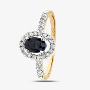 9ct Yellow Gold Blue Sapphire Oval Cluster 0.25ct Diamond Ring PR05647Y SA K