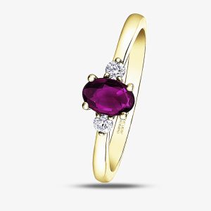 9ct Yellow Gold Ruby & Diamond Trilogy Ring 30910-9-M