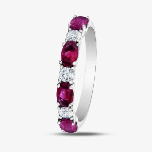 9ct White Gold Ruby & 0.2ct Diamond Half Eternity Ring 50L77WG RUBY N