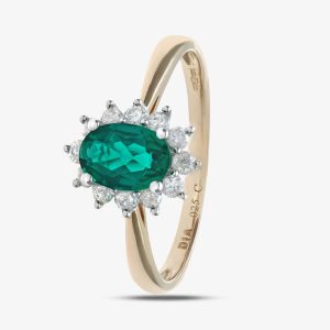 9Ct Yellow Gold Emerald & Diamond Cluster Ring PR10470Y EM P