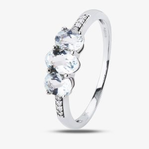 9ct White Gold Aquamarine Diamond-Shouldered Trilogy Ring BSR10633-AQ O