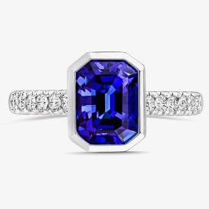 Tivon 18ct White Gold Emerald-Cut Tanzanite & Diamond Ring RW-1446-TZ M 1/2