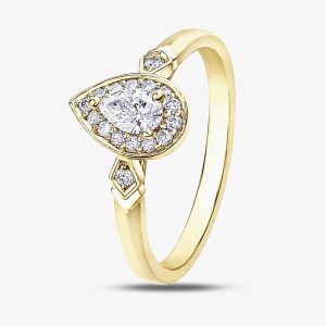 9ct Yellow Gold Pear Shaped 0.33ct Diamond Halo Ring 30980RG/33 N YG