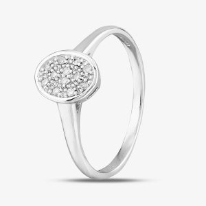 9Ct White Gold Oval Shaped Diamond Cluster Ring PR09837 L