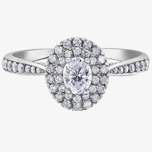 18ct White Gold 0.70ct Oval-cut Diamond Double Halo Cluster Ring 30340WG/70-18 P