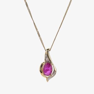9ct Yellow Gold Ruby and Diamond Swirl Pendant P1860/7-10 RUBY