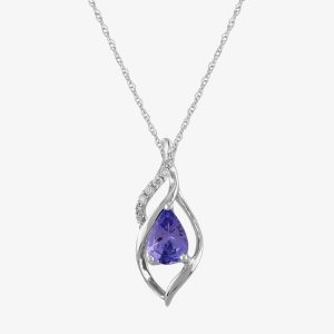 9ct White Gold Pear-cut Tanzanite and Diamond Swirl Pendant THP9521P