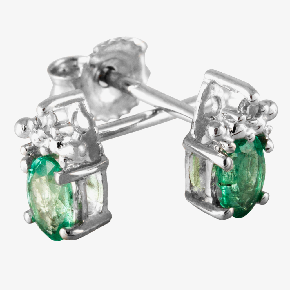 9ct White Gold Emerald and Diamond Stud Earrings ve04846 9kw-em