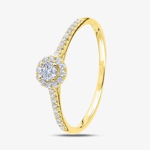 9ct Yellow Gold 0.25ct Diamond Halo Shoulder Set Ring PR12739Y M