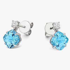 Tivon 18ct White Gold Santa Maria Aquamarine and Diamond Stud Earrings EW-0919-SAQ
