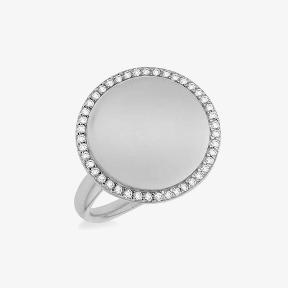 Silver Rhodium Plated Cubic Zirconia Round Signet Ring 8.82.0100 R