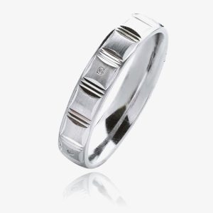 Mens 9ct White Gold 5mm Diamond Set Etched Court Wedding Ring WG28/5R100V 9W HSI