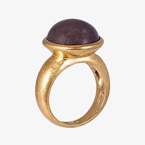 SENCE Nugget Gold Plated Round Grey Agate Ring V195