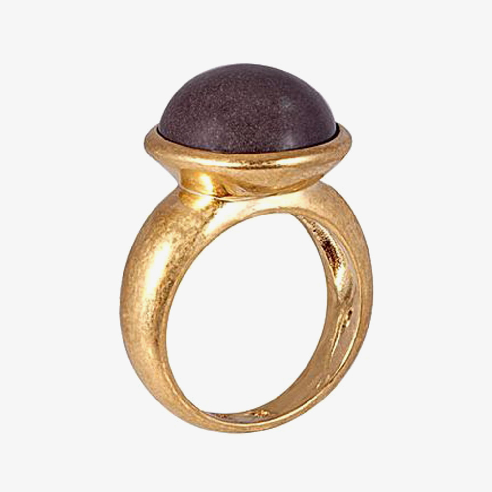 SENCE Nugget Gold Plated Round Grey Agate Ring V195