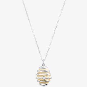 Sterling Silver & Yellow Gold Plated Cubic Zirconia Bee Hive Pendant Necklace BTH4-SL-CZ YGP