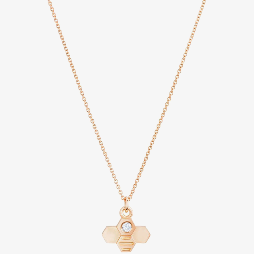 Rose Gold Plated Cubic Zirconia Large Bee Pendant Necklace BPL1-RGP-CZ