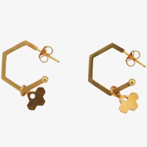Rose Gold Plated Cubic Zirconia Hexagonal Tiny Bee Hoop Earrings BEH-RGP-CZ