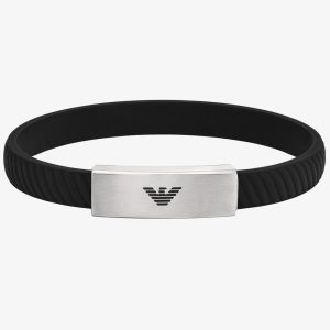 Emporio Armani Essentials Stainless-Steel Black Silicone Logo ID Bracelet EGS2996040
