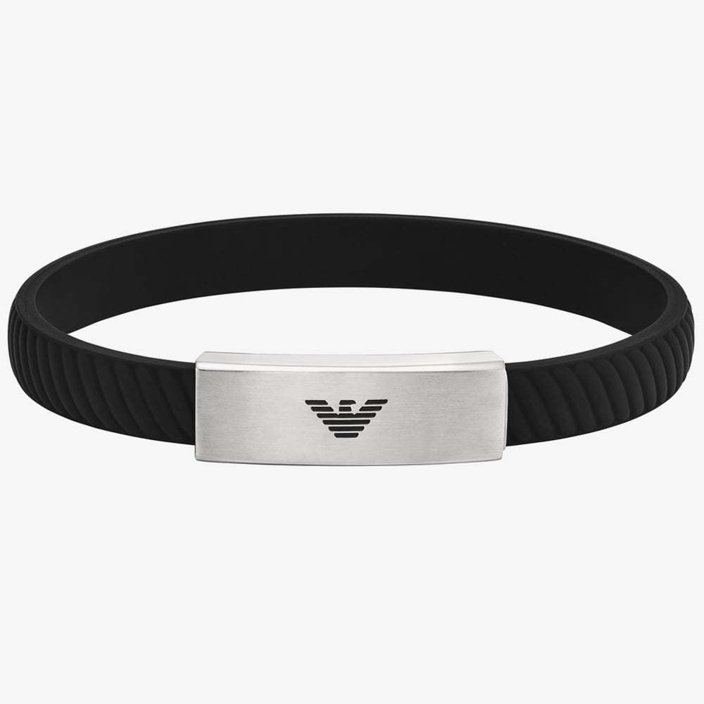Emporio Armani Essentials Stainless-Steel Black Silicone Logo ID Bracelet EGS2996040