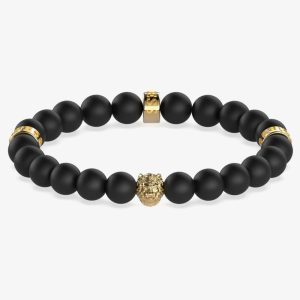 Guess Lion King Gold-Tone & Black Beads Bracelet UMB01303YG