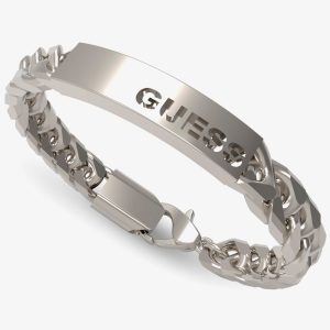 Guess X Logo Silver Tone Tag Chain Bracelet UXB03004STL
