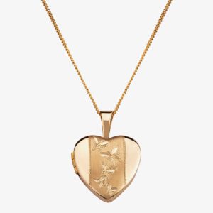 9ct 18x12xm Etched Butterflies Heart Locket 1.65.2081