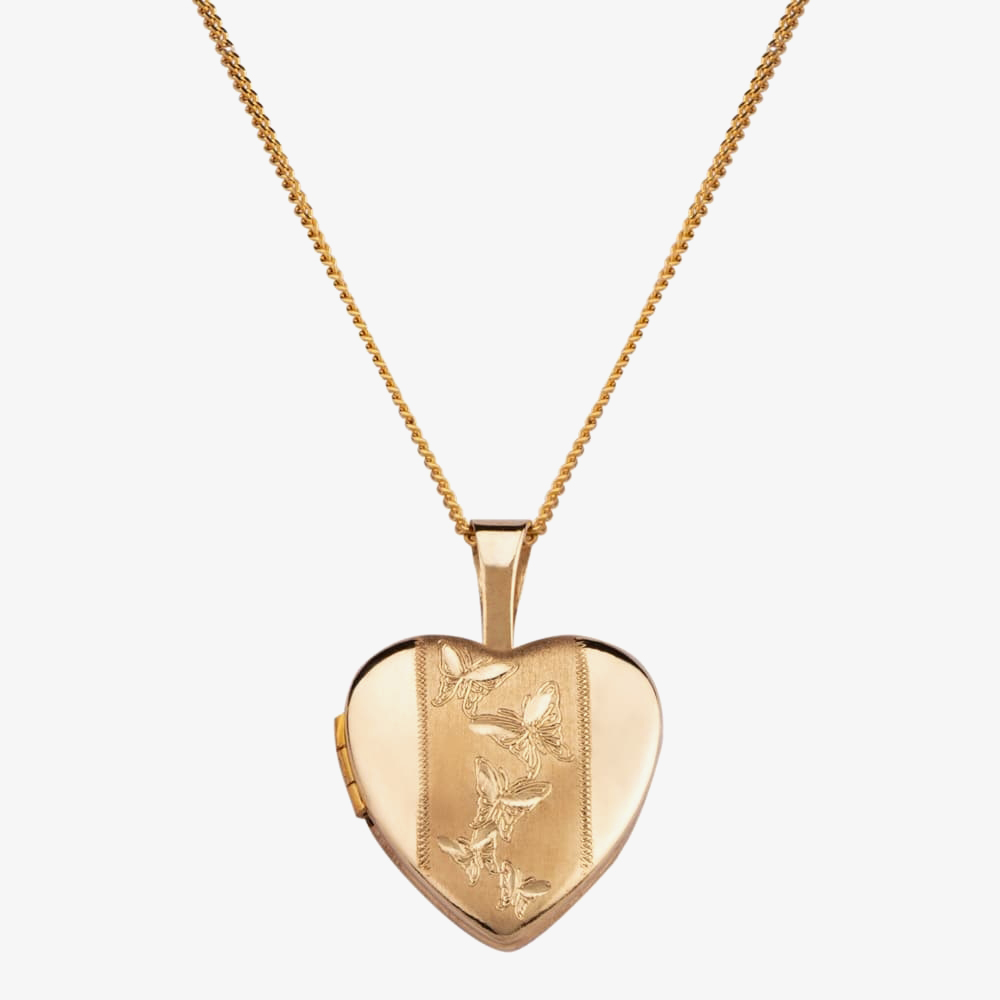 9ct 18x12xm Etched Butterflies Heart Locket 1.65.2081