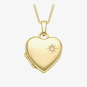 9ct Gold Heart Shaped Diamond Locket With Chain LK231 CN025-18