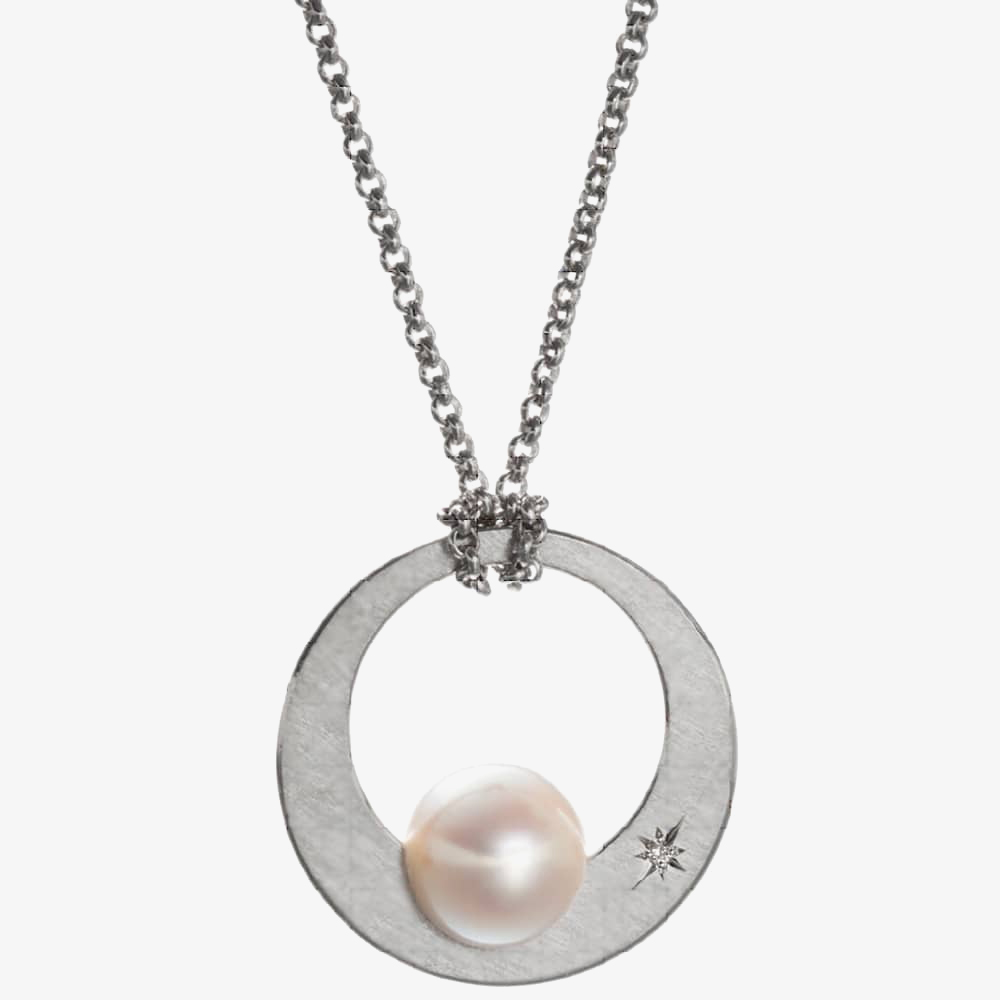 Eva Strepp Alma Silver & Freshwater Pearl Open Circle Necklace ALMA FRESHWATER