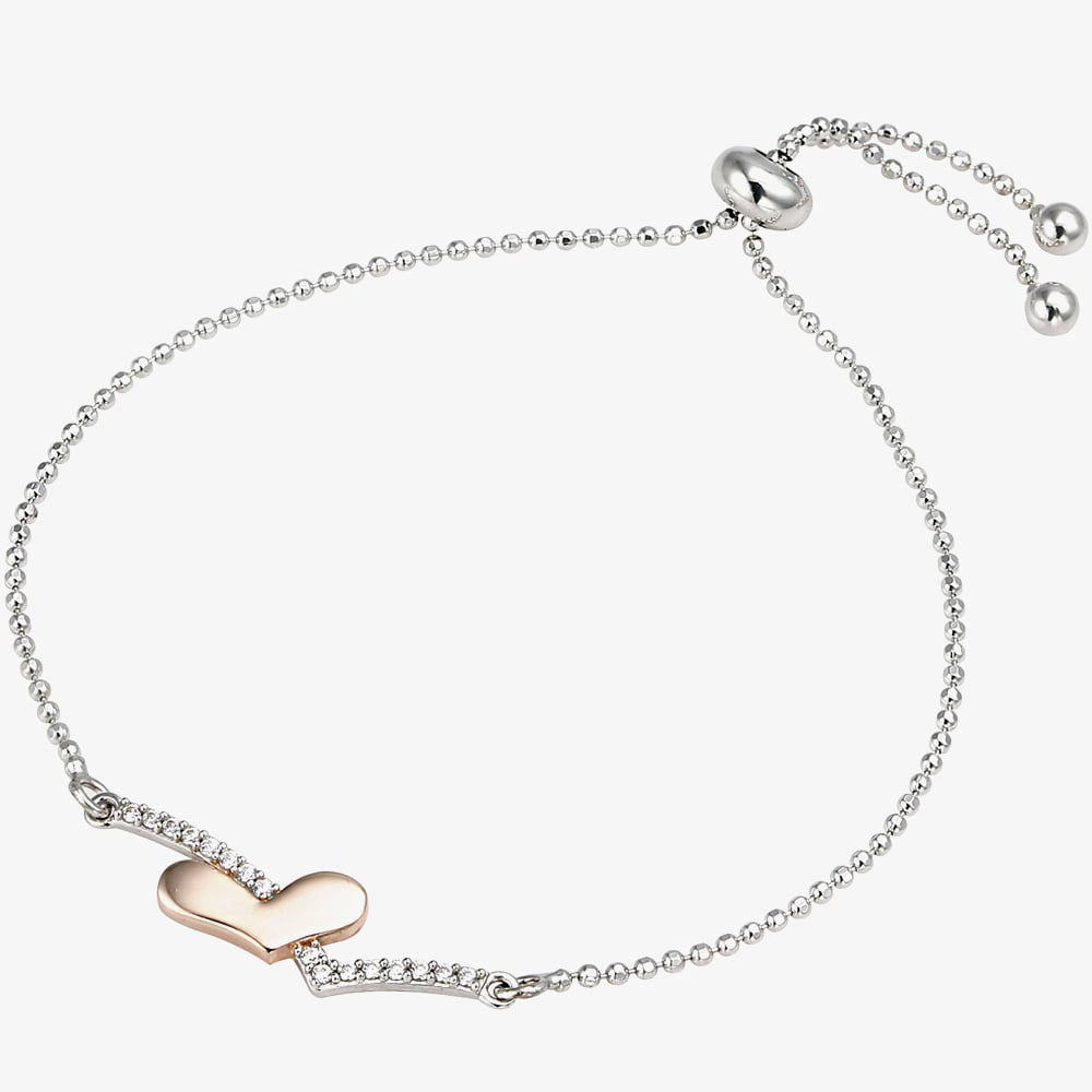 Two Colour Cubic Zirconia Heart Wishbone Toggle Bracelet 2THB019004