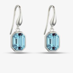 Sterling Silver Asscher-Cut Blue Crystal Drop Earrings E6082T