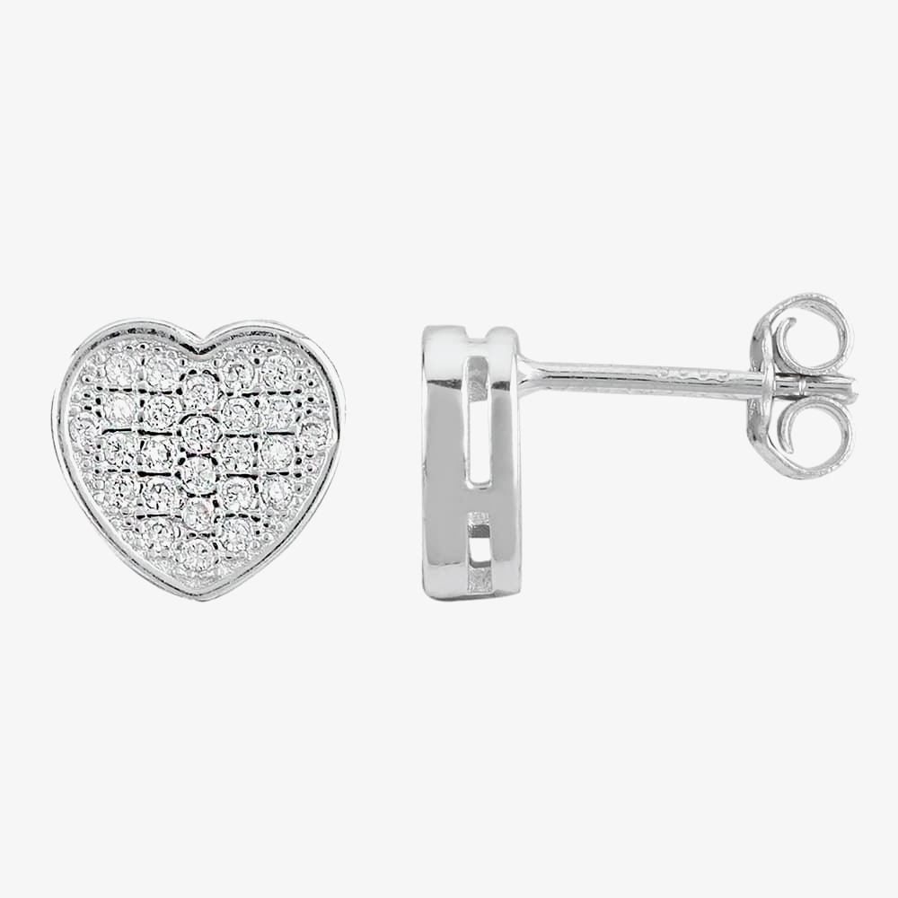 Silver Pavé Heart Stud Earrings E611718