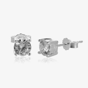 Silver Clear Cubic Zirconia Round 4 Claw Studs GK-E457C
