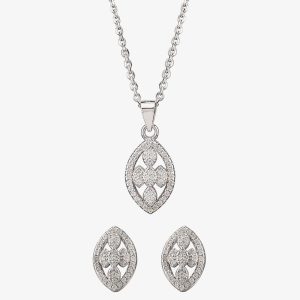 Silver Pavé Open Marquise Pendant and Earring Set E614905+P614075