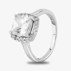 Starbright Silver Square-cut Cubic Zirconia Halo Ring R7048 3A (58)