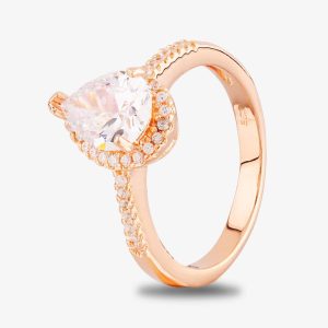 Starbright Rose Pear-Cut Cubic Zirconia Halo Shouldered Ring R6163 3A RGP 52
