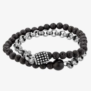 Bourne and Wilde Mens Black and Silver Double Bracelet OSB-1681SGR