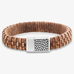 Bourne and Wilde Mens Brown Woven Leather Bracelet OSB-2257SDBN