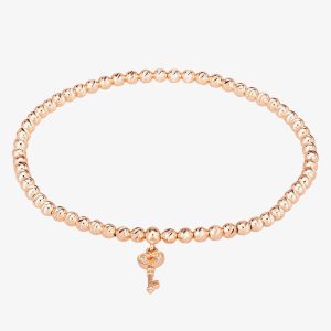 Isabella Verona Rose Gold Tone Beaded 19cm Heart Key Elastic Bracelet SBETSRL17Y-KEY-R (LRG)