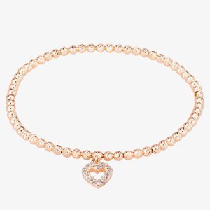 Isabella Verona Rose Gold Tone Beaded 17.5cm Open Heart Elastic Bracelet SBETSRL17Y-HRT-R (MED)