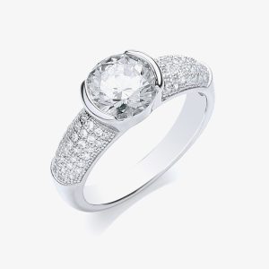 Bouton Ladies Silver Cubic Zirconia Pave Shoulders Ring BR070 O