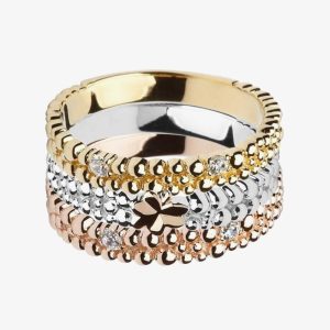 House Of Lor Tri-Colour Silver Beaded Shamrock Ring H-20002 P