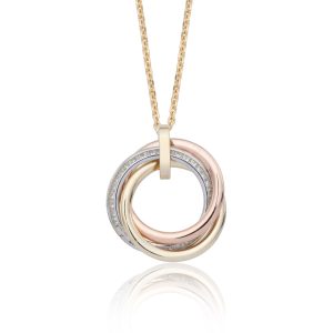 9ct 3 Color Gold Cubic Zirconia Circle Pendant