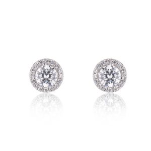 9ct White Gold Sensible Minimize Cubic Zirconia Halo Stud Earrings