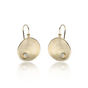 9ct Yellow Gold Cubic Zirconia Brushed Disc Drop Earrings