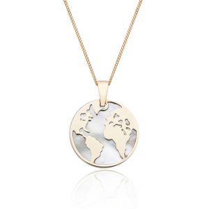 9ct Yellow Gold Mom of Pearl Globe Pendant Necklace