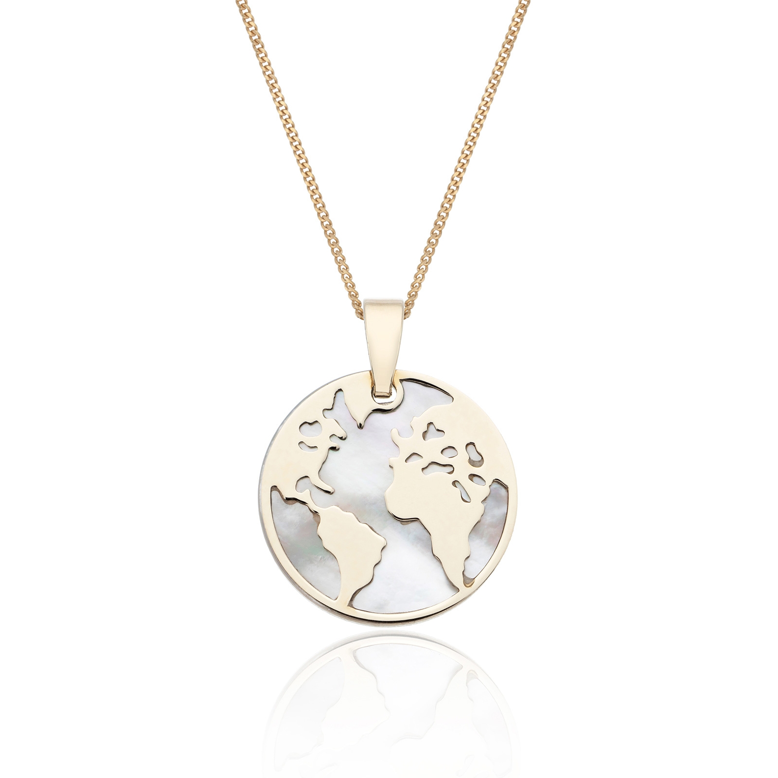 9ct Yellow Gold Mom of Pearl Globe Pendant Necklace