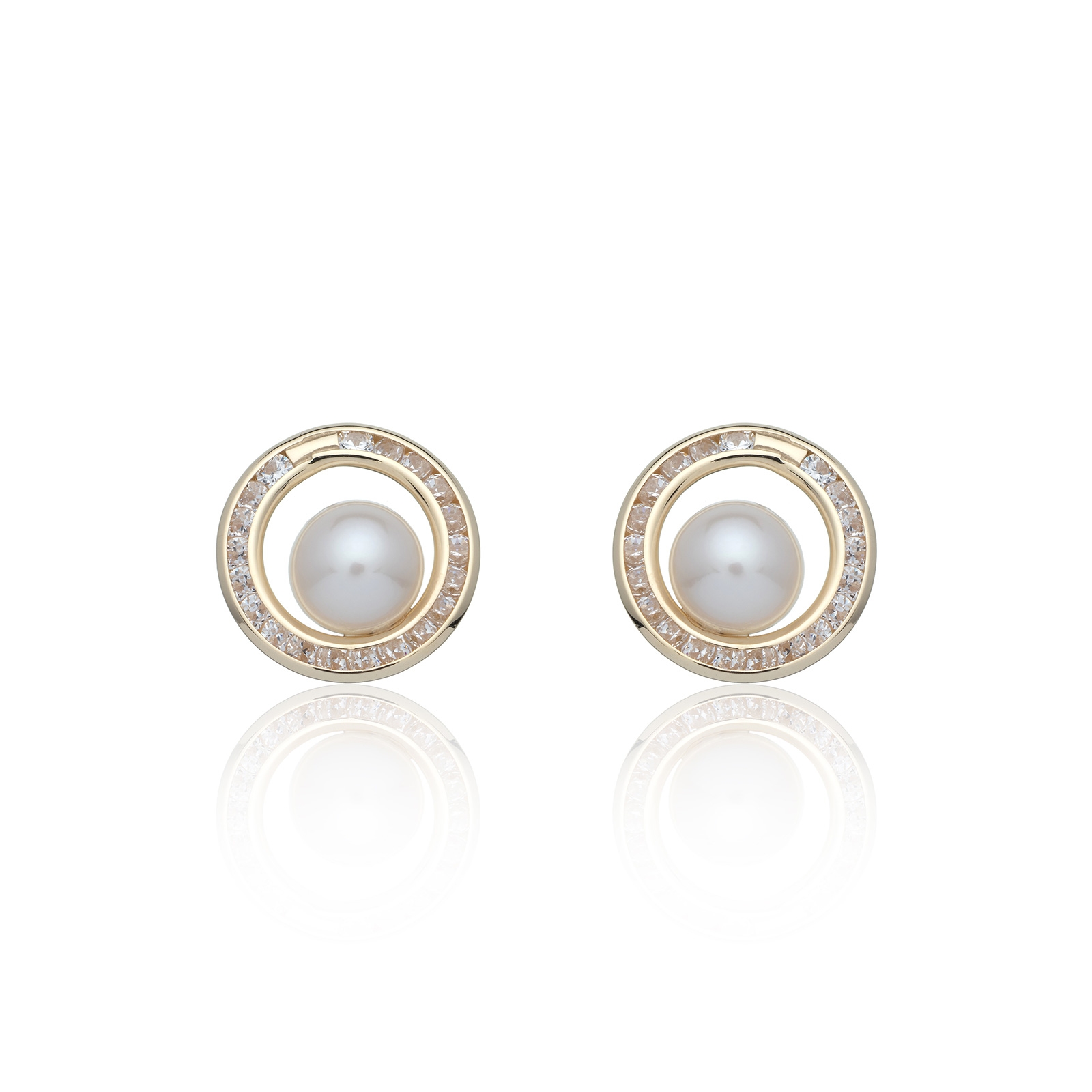 9ct Yellow Gold Pearl And Cubic Zirconia Stud Earrings