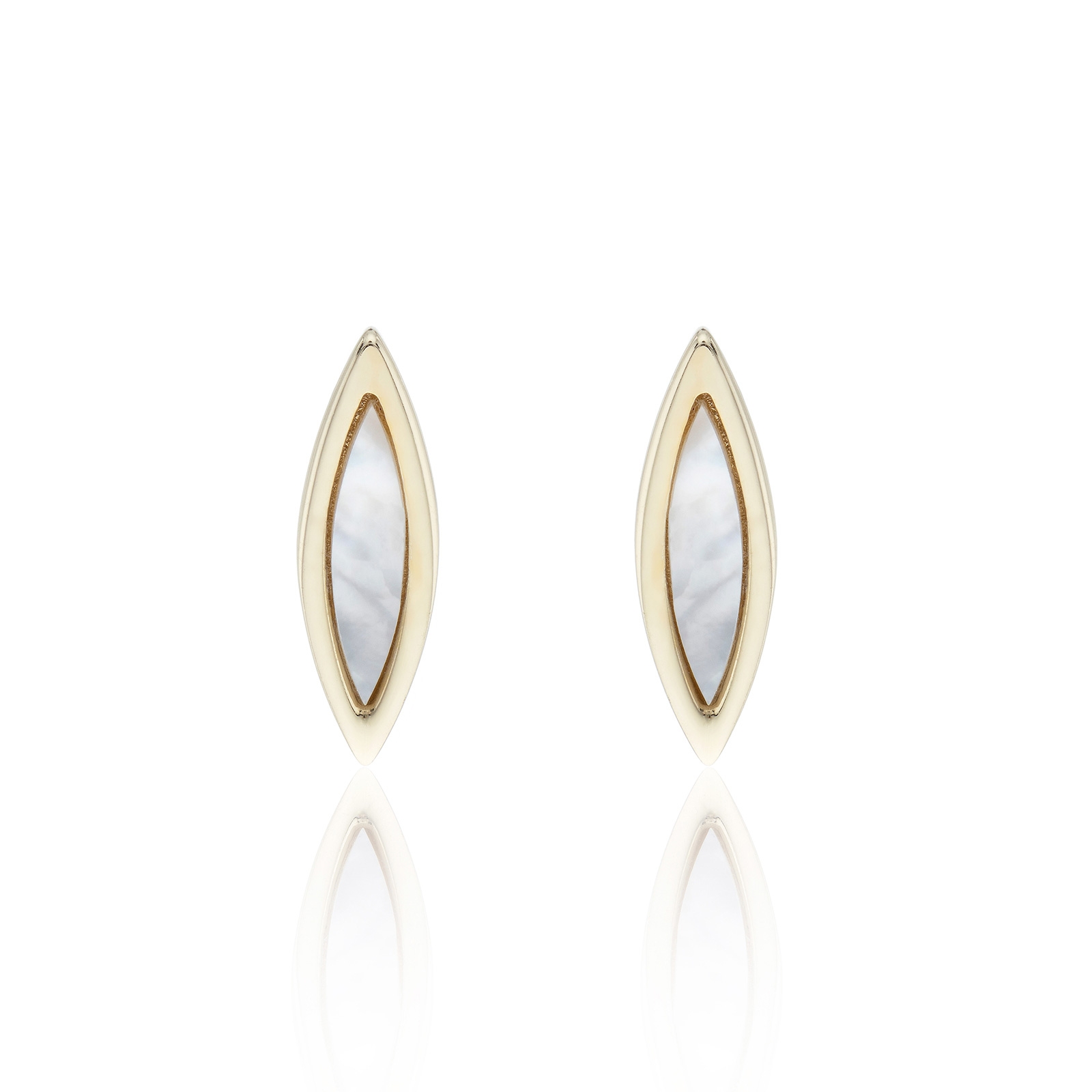 9ct Yellow Gold Mom of Pearl Marquise Stud Earrings