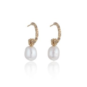 14ct Yellow Plated Silver Pearl Textured Drop Earrings